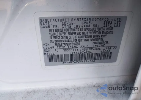 2017 Nissan Sentra Sv из США, поврежденный, VIN 3N1AB7AP2HY216908